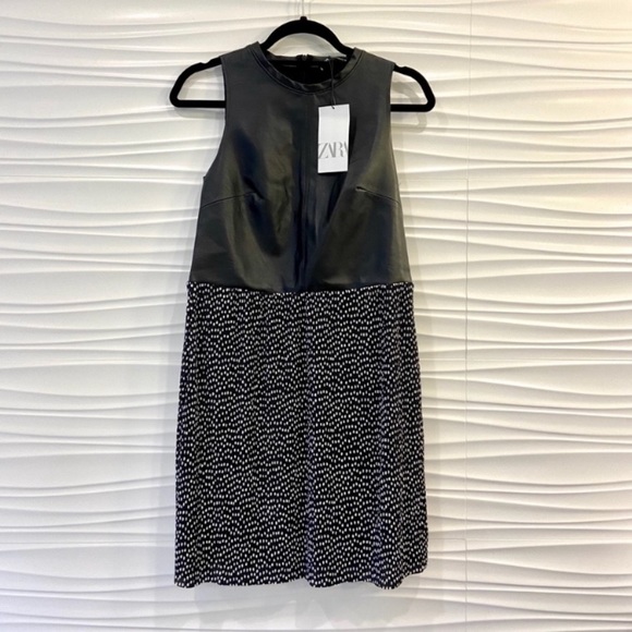 NWT Zara faux leather contrast sleeveless dress - Picture 7 of 12